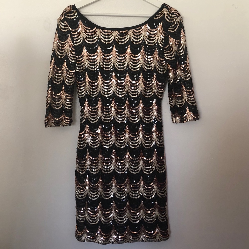 Black & Gold Sequin Cocktail Dress